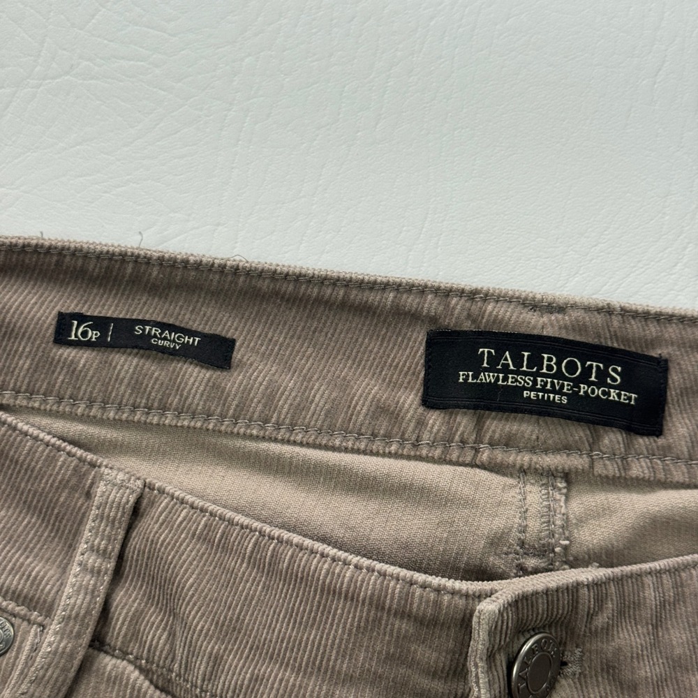 Talbots Flawless Five-Pocket Corduroy Pants Taupe Brown Straight Curvy 16 Petite - Picture 7 of 12